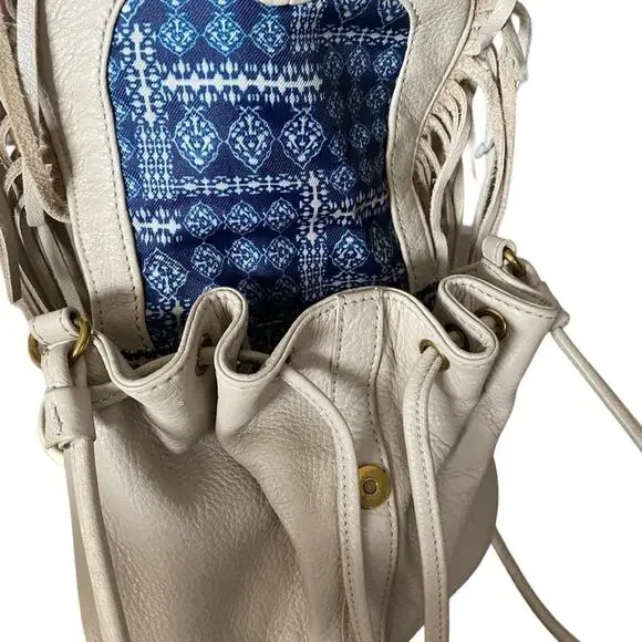 Lucky Brand Tan Taupe Leather Gold Studded Small Crossbody Fringe Purse - Picture 4 of 6